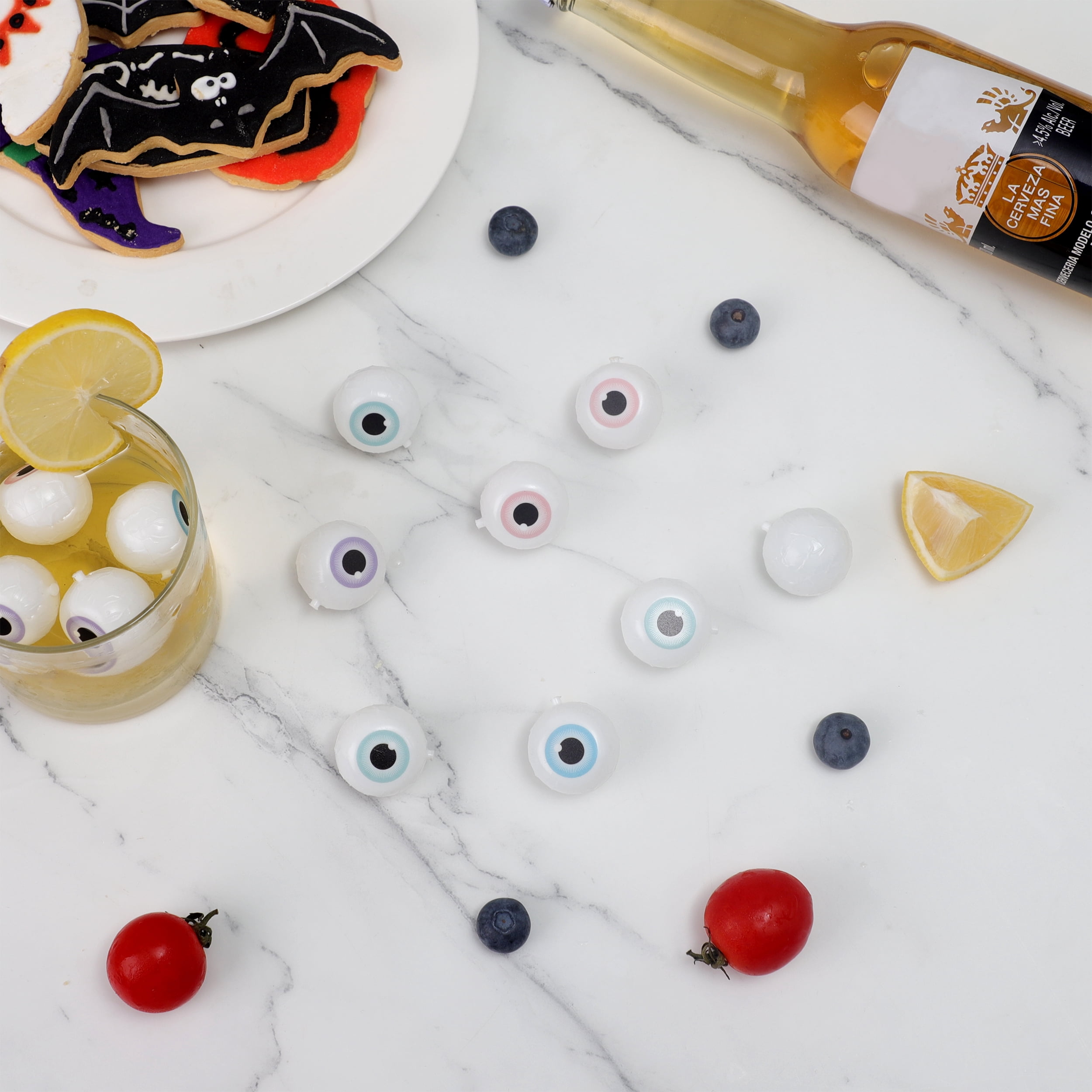 (2 pack) Cook With Color 12-Pack Eyeball-Shaped Reusable Halloween Ice Cubes – Food-Grade Plastic