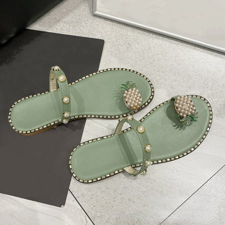 

Zpanxa Slippers for Women Summer Sandals Ladies Pineapple Sandals Clip Toe Flip Flops Boho Casual Slippers Beach Shoes Flip Flops for Women Green 42