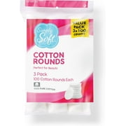 Simply Soft Cotton Rounds (300 Count), 100% Cotton Absorbent and Textured Cotton Pads, Lint-Free