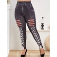 thumbnail image 2 of Talla grande 3D Lace Up Jean Print Flacny Jeggings Rosegal Leggings de talla grande, 2 of 5