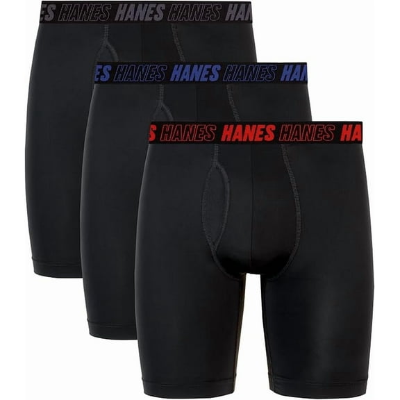 Hanes Men's Moves Performance Boxer Brief, Total Support Pouch, Regular, Trunk, and Long Leg, 3-Pack - Large