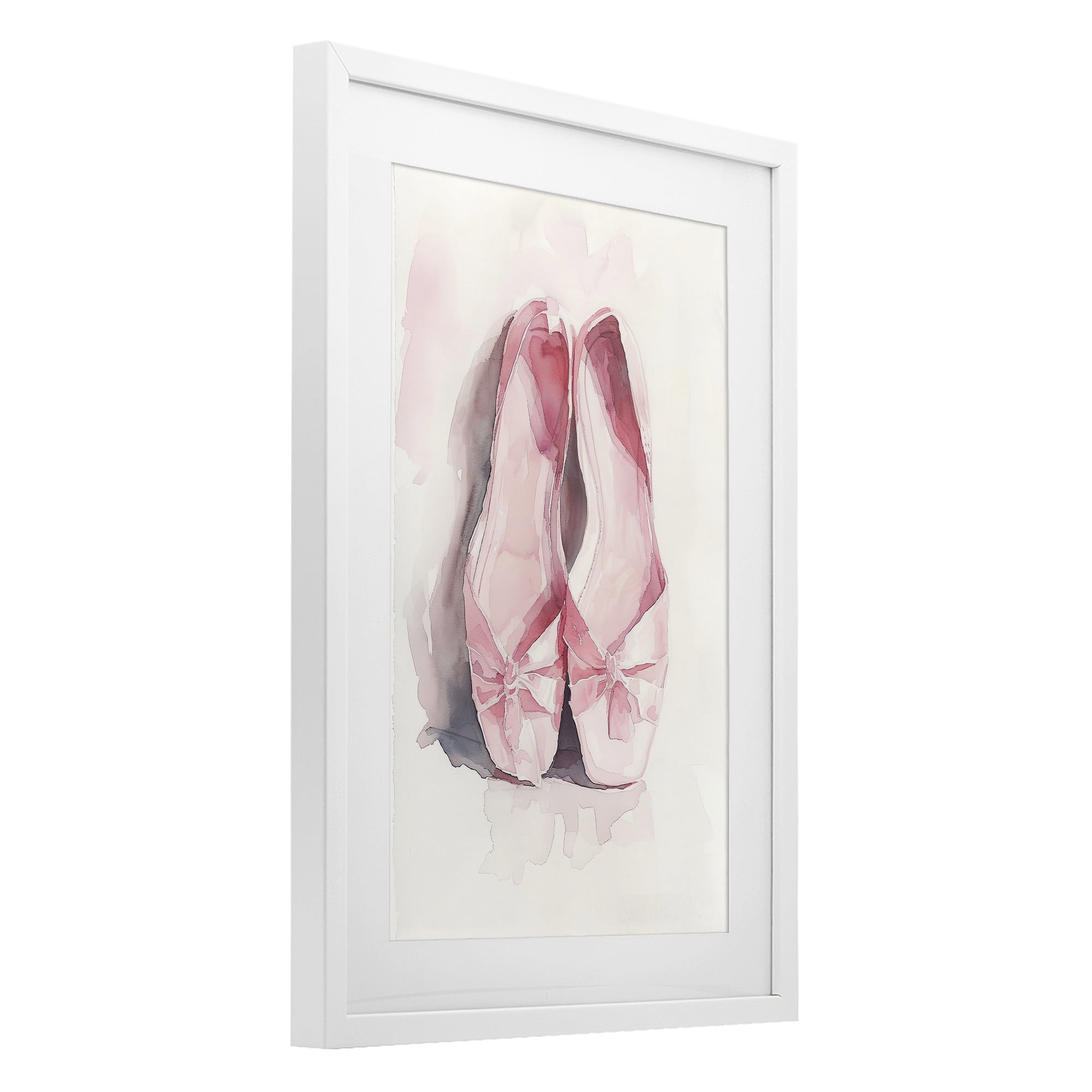 Stupell Industries Soft Blush Ballet Slippers White Framed Print Under Glass, design by Ray Powers