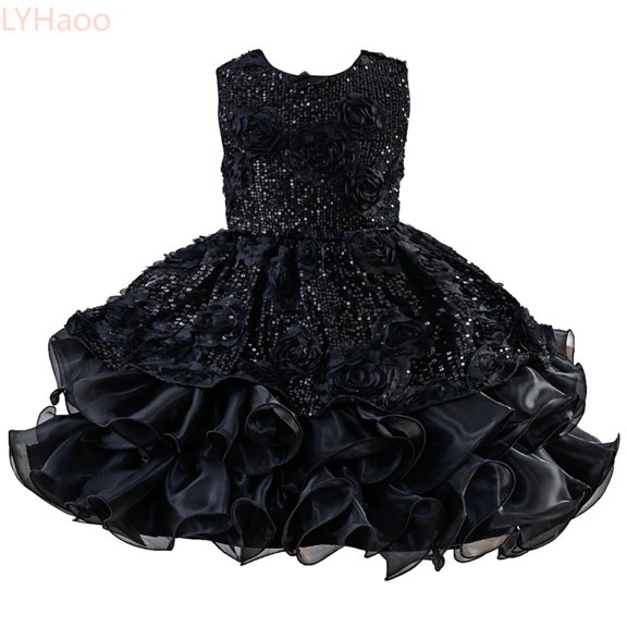 LYHaoo Girls' Evening Dress High End Rose Sequined Puffy Dress Children's Birthday Party Dress 6 13 Years Old,Girls Lace Dresses Sizes 6-7 Years Black