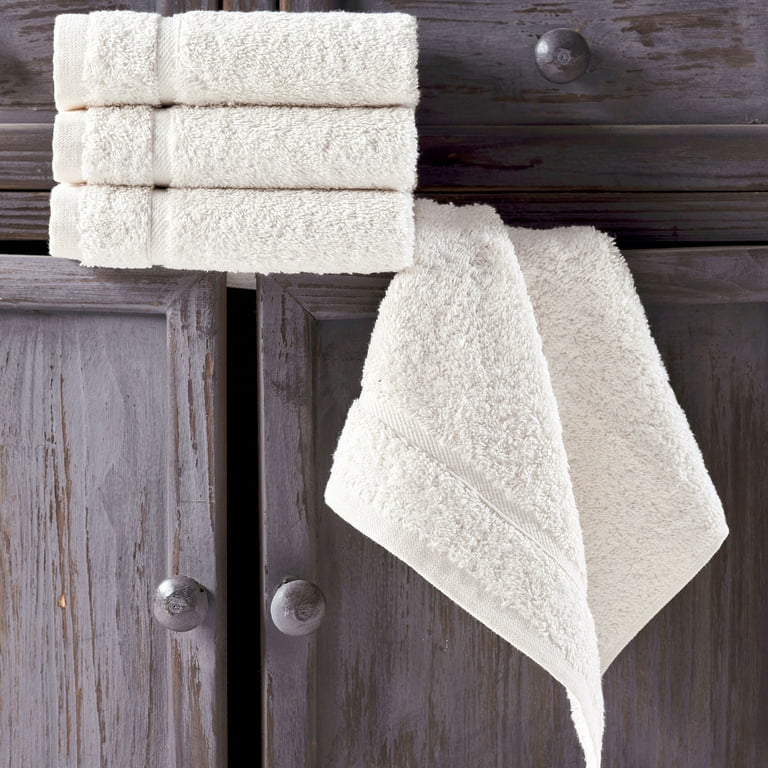 Hawmam Linen Sea Salt Washcloth Bathroom Set Hotel Quality 600 GSM 13 x 13 High Absorbent Quickdry Soft Cream Towel Set 4 Piece for