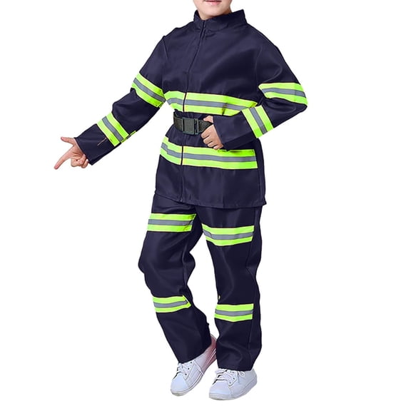 YOUYEDIAN Kids Fireman Outfit Firefighter Boys Fire Chief Clothes (Blue, 4-5 Years)