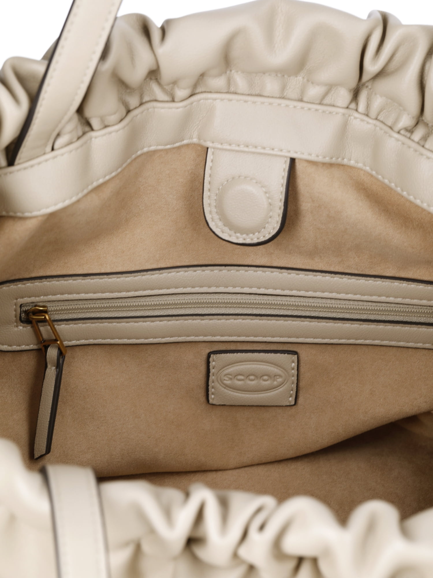 Scoop Women's Faux Leather Oversized Drawstring Pouch Tote, Almond
