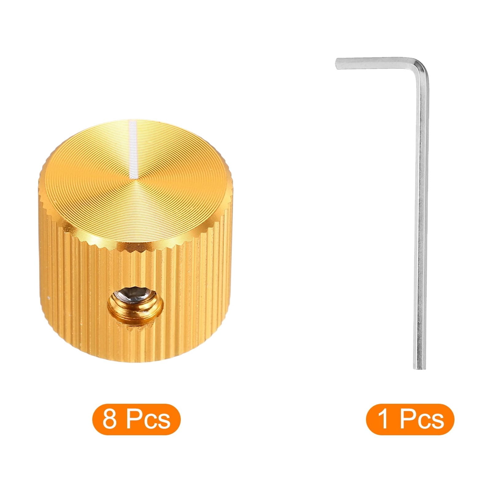 Uxcell 8 Pcs Aluminium Potentiometer Knobs, 1/4"(6mm) IDx5/8"(15mm) ODx1/2"(12.5mm) Height Universal Volume Tone Control Knobs for Guitar, Bass, Straight Line Indicator, Gold