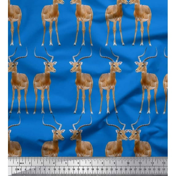 Soimoi Polyester Crepe Fabric Deer Animal Print Fabric by The Yard 42 Inch Wide