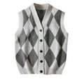 thumbnail image 3 of YFNNUP Womens Sweater Vest Trendy Argyle V Neck Button Down Vest Trendy Knit Sleeveless Cardigan Top Shirt Gray XXXL, 3 of 3