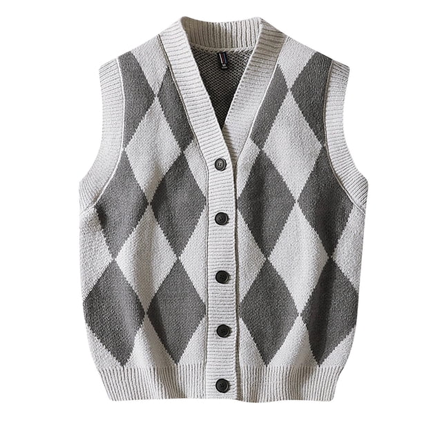 Rbaofujie Pull pour Hommes Mode Col en V Chaud Extérieur Sans Manches Pull Tricoté Gris