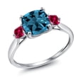 thumbnail image 3 of Gem Stone King 10K White Gold London Blue Topaz and Red Created Ruby 3 Stone Engagement Ring for Women (2.15 Cttw, Cushion 7MM, Gemstone November Birthstone, Size 9.5), 3 of 6