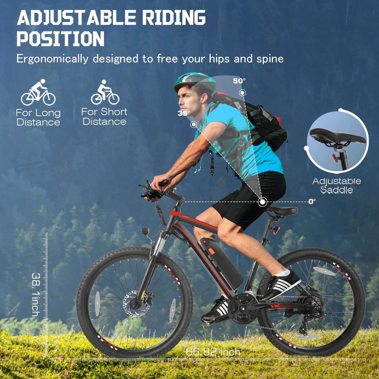 Elifine 500W 26" Electric Bike, 2.1" Electric Mountain Bicycle for Adults, 499Wh 48V 10.4Ah Battery 19.8MPH 60Miles 3H Fast Charge Ebike,Lockable Suspension Fork, Shimano 21 Speed UL2849 Certified