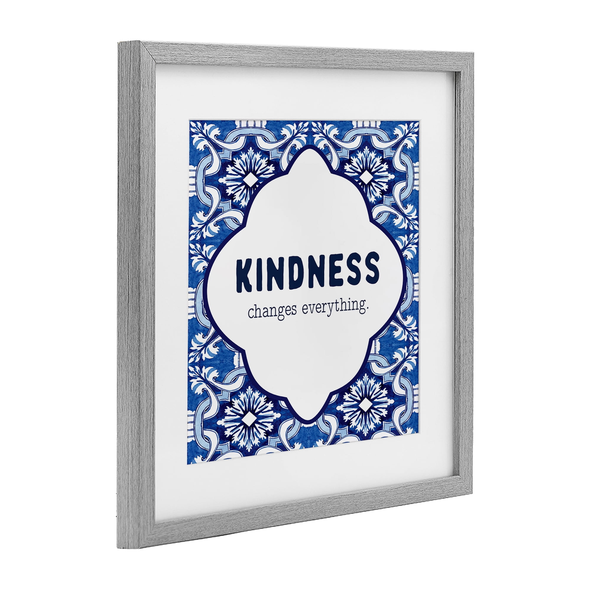 Patterned Kindness Changes Everything Gray Framed Print Under Glass, design by Lettered and Lined