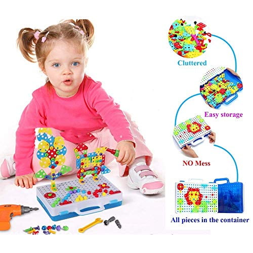 STEM Educational Toys for Kids, Electric Drill Puzzle Toy Set and Button  Art Kit, 3D Construction Engineering Building Blocks for Boys Girls Ages 3  4 