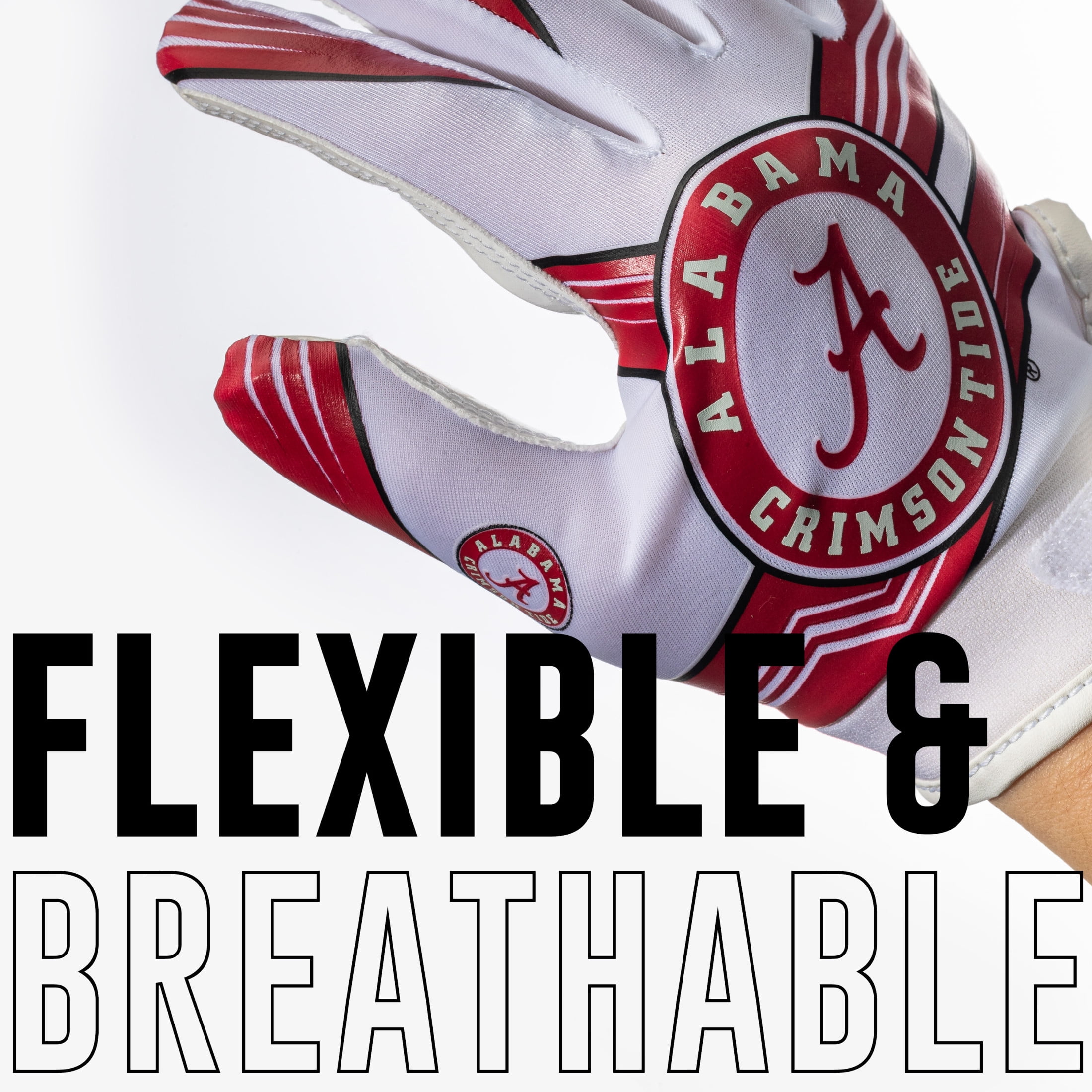 Franklin Sports Alabama Crimson Kids Football Receiver Gloves - Youth Official NCAA College Team Football Gloves - Silicone Palm Receiver Gloves for Kids Ages 7 -10 - Youth Small/Extra Small