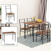 mecor 5 Piece Dining Table Set, Vintage Wood Tabletop Kitchen Table w/ 4 Chairs with Metal Frame (Brown)