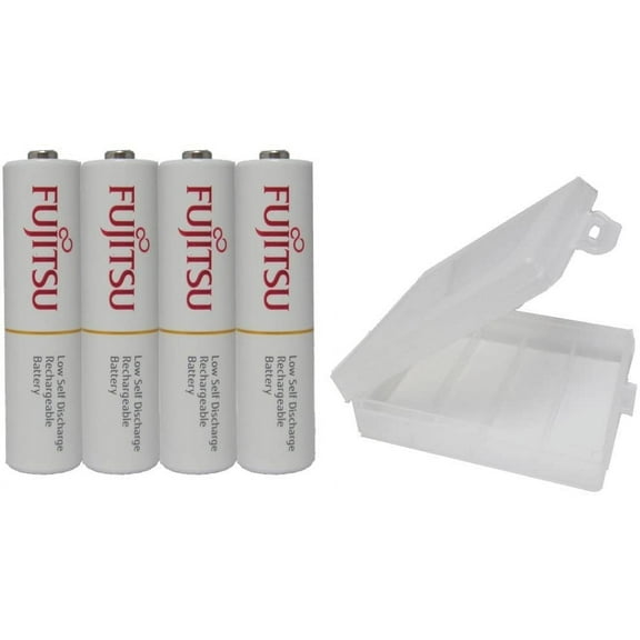 4 Fujitsu HR4UTC AAA Ready-to-use 2,100 times Rechargeable Batteries NiMH 1.2V 800mAh (Min. 750mAh) - With Battery Holder