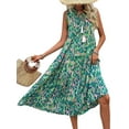 thumbnail image 2 of Women'S Maxi Dress Summer Sleeveless Bohemian Floral V Neck Tie Front Fringe Flowy Long Dress Vacation Beach Sundress Green S, 2 of 8