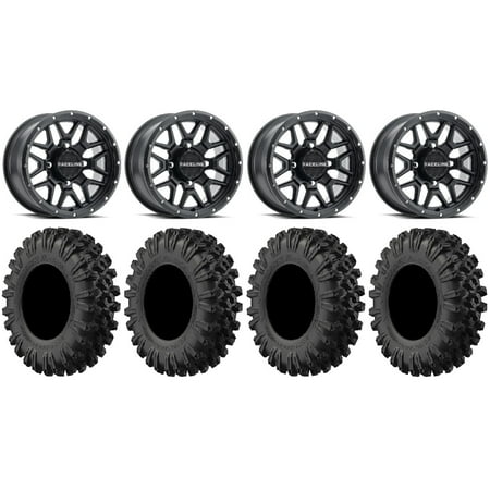 Raceline Krank 14 Wheels Bk +38mm 30 MotoRavage XL Tires Kawasaki Mule Pro FXT