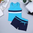 thumbnail image 2 of RUNQHUI Big Girls' Summer Two-Pieces Tankini Swimwear Rack Back Top with Boyshort Sets Blue 6, 2 of 5