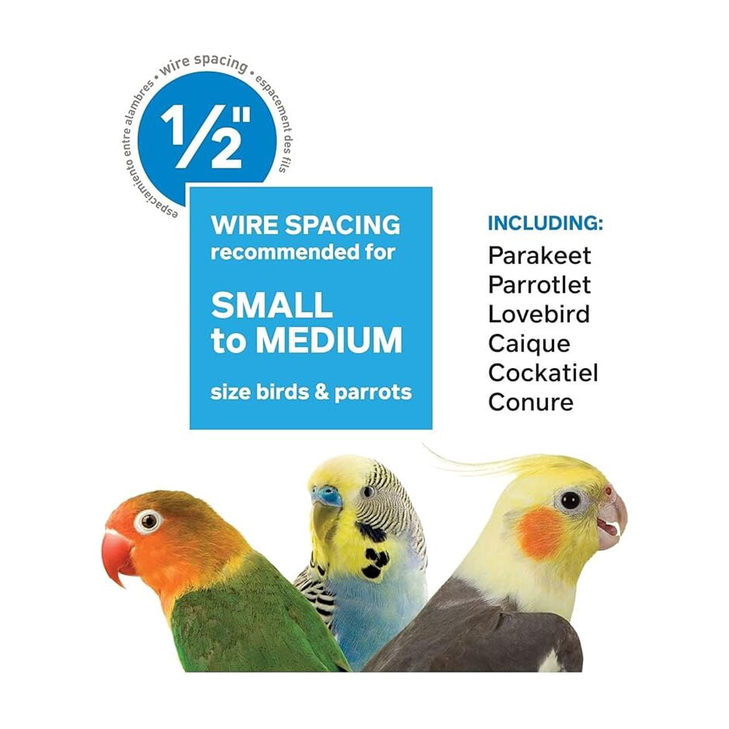 Square Roof Bird Cage - Durable Metal Bird Habitat with Spacious Interior