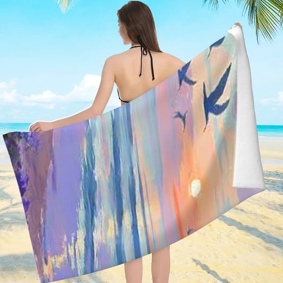 RKSupls Beach Sunset Birds Microfiber Beach Towel, Extra Large Quick Dry Lightweight Towel for Travel Swimming Camping, Soft Super Absorbent- 55.1x27.6in