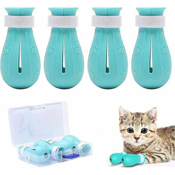 Zapato para 4 gatos, botas antiarañazos para pies de gato, protección ajustable para patas de gato para el hogar, baño, belleza, control de tratamiento, estación de masaje para gatos (azul) 47 cm