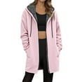 thumbnail image 2 of Womens Jacket Women's Autumn Winter Solid Color Mid Length Lined Zipper Jackets Trench Coat Women Pink XXXL, 2 of 5