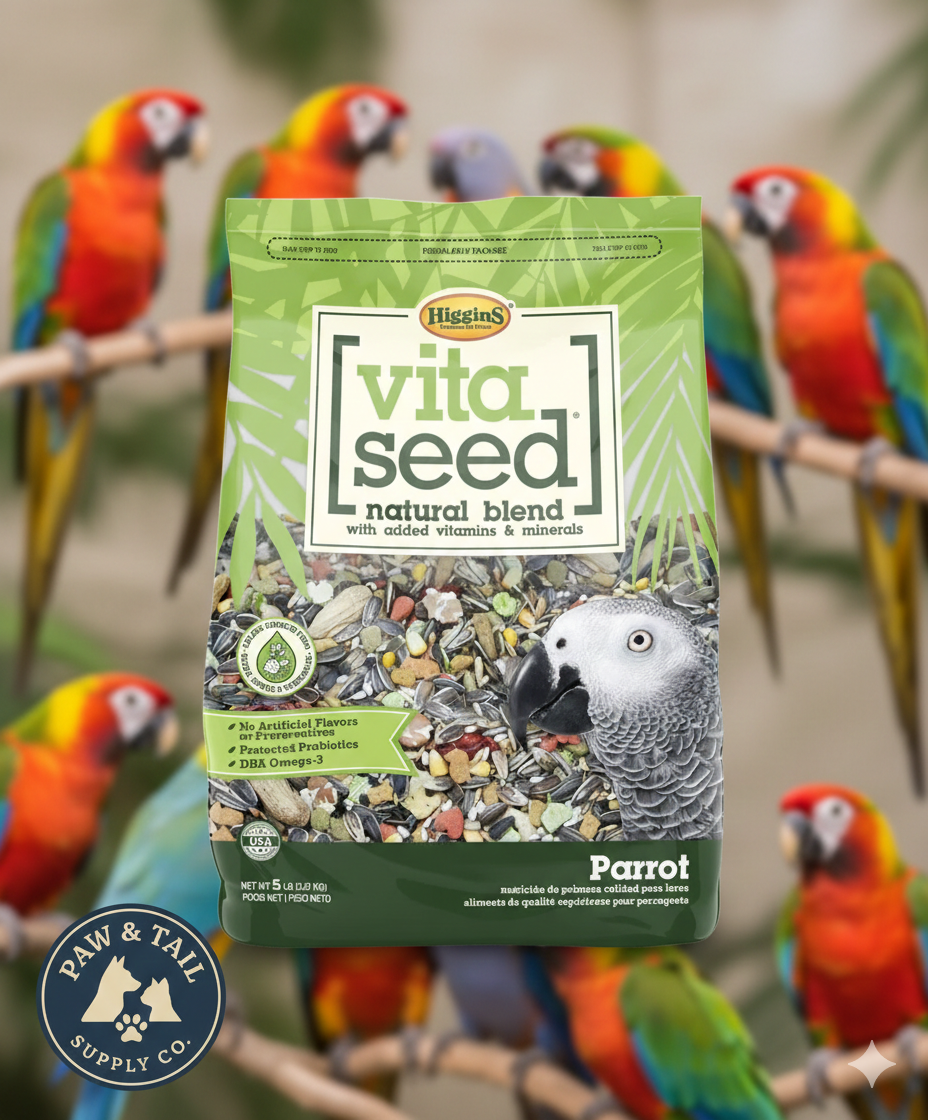Higgins Vita Seed Parrot Food 5 lbs. Premium Seed Blend w/ Probiotics & DHA Omega-3