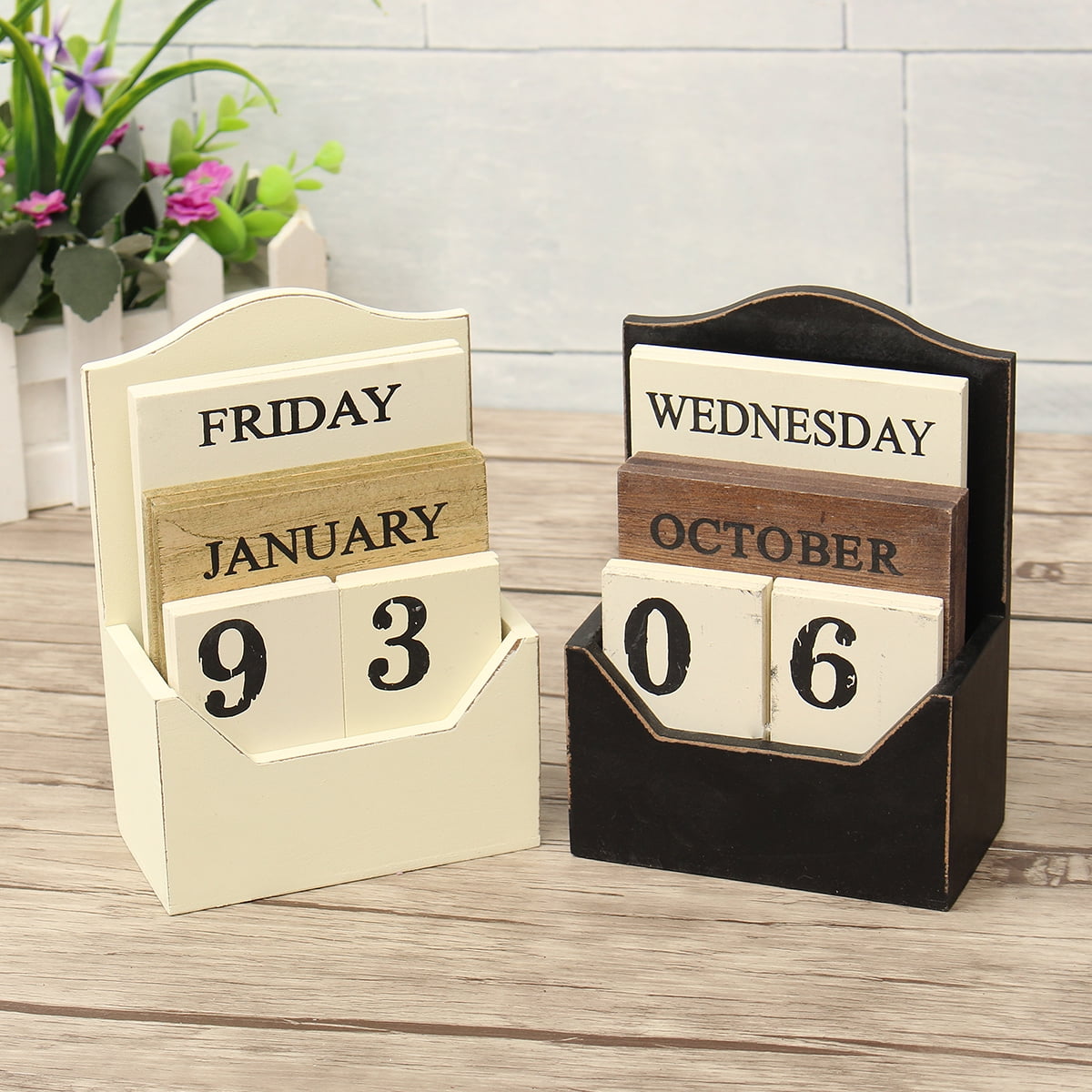 Diy Wood Block Perpetual Calendar Vintage Retro Wooden