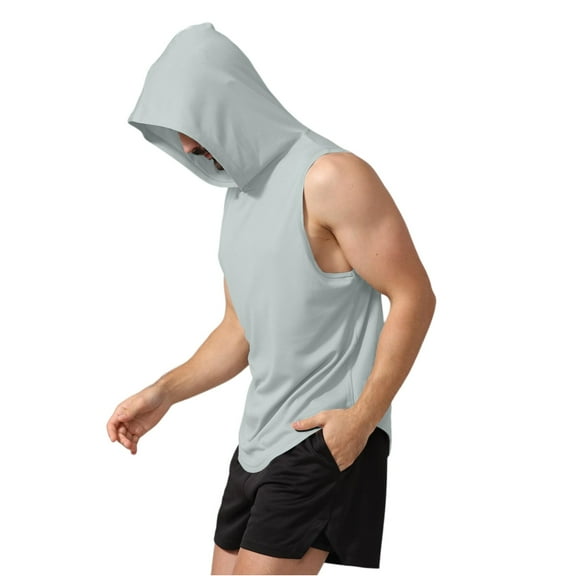 Men's Workout Hooded Tank Tops Sleeveless Gym Tank Top Hoodie Men Bodybuilding Muscle Cut Off Vest Gray XL