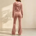 thumbnail image 6 of Kyntgho Women's 2 Piece Velour Tracksuit, Full Zip Hooded Jacket and Wide Leg Pants, Long Sleeve Casual Lounge Set, 6 of 8