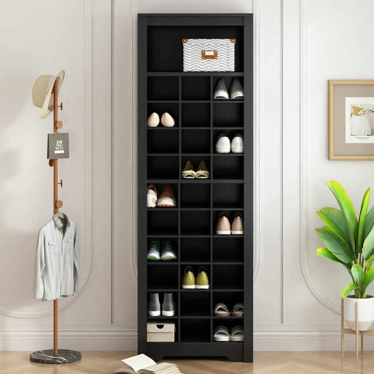 Stylish Design 30 Shoe Cubby Console Contemporary Shoe Cabinet with Multiple Storage Capacity Free Standing Tall Storage Cabinet with Versatile Use for Hallway Bedroom Black Walmart