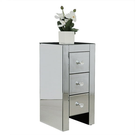 Canddidliike Mirrored Glass Bedside Table with Three Drawers Size S - Silver