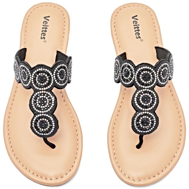 Sandalias planas con tobogán Veittes, cómodas, a la moda para mujer
