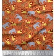 thumbnail image 1 of Soimoi Orange Cotton Cambric Fabric Lion,Giraffe & Elephant Kids Print Sewing Fabric BTY 42 Inch Wide, 1 of 1