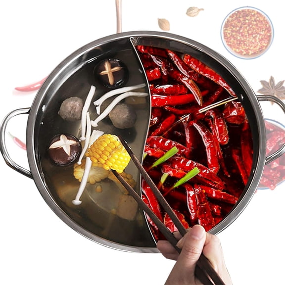 Shabu Hot Pot Stainless Steel, with Divider&Lid,for Induction Cooktop Gas Stove Dual Sided Soup Cookware,5.2 Quart