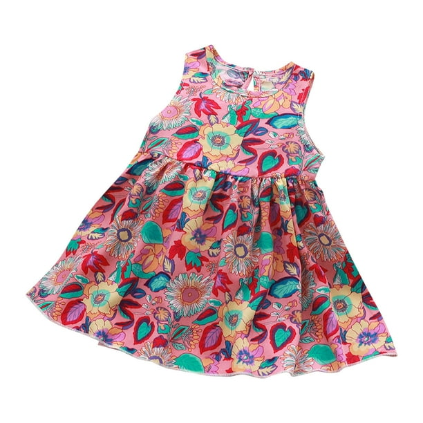 Odeerbi Niñas Verano Algodón Tank Vestido Floral Sol Bebé Impresión Gráfica Sin Mangas A-Line Vestido