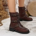 thumbnail image 5 of Lovzfmll Women's Boots, Lace Up Belt Buckle Ankle Boots, Round Toe Chunky Block Heel, Casual Fall Winter Booties, 7, Brown, 5 of 8
