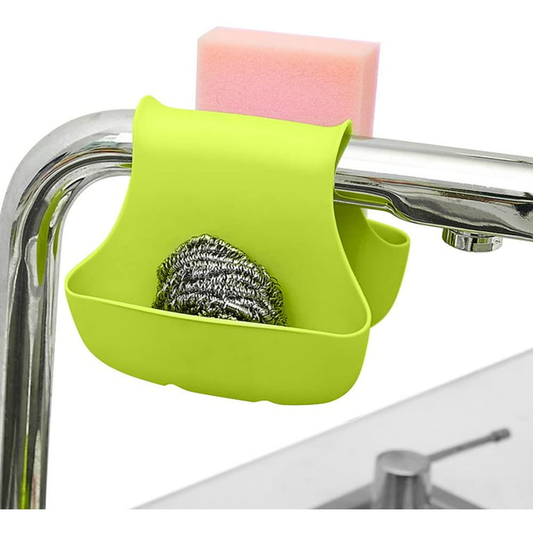 Outgeek Silicone Double Saddle Sink Caddy Basket Sponge Brush Gadgets Holder Organizer for Kitchen Bathroom, White