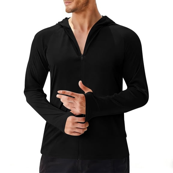 Men's Outdoor UPF 50  Sun Protection Shirt Regular Fit Solid Color Long Sleeve Lightweight Quick Dry Breathable UV Block Top for Fishing Hiking Running Black XXL
