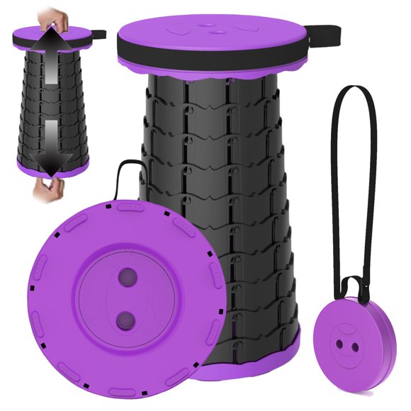PLOGGING Taburete plegable mejorado con mosquetón, taburete plegable retráctil, taburete de camping portátil, ligero y más resistente, capacidad de 440 libras para pesca al aire libre, senderismo, via