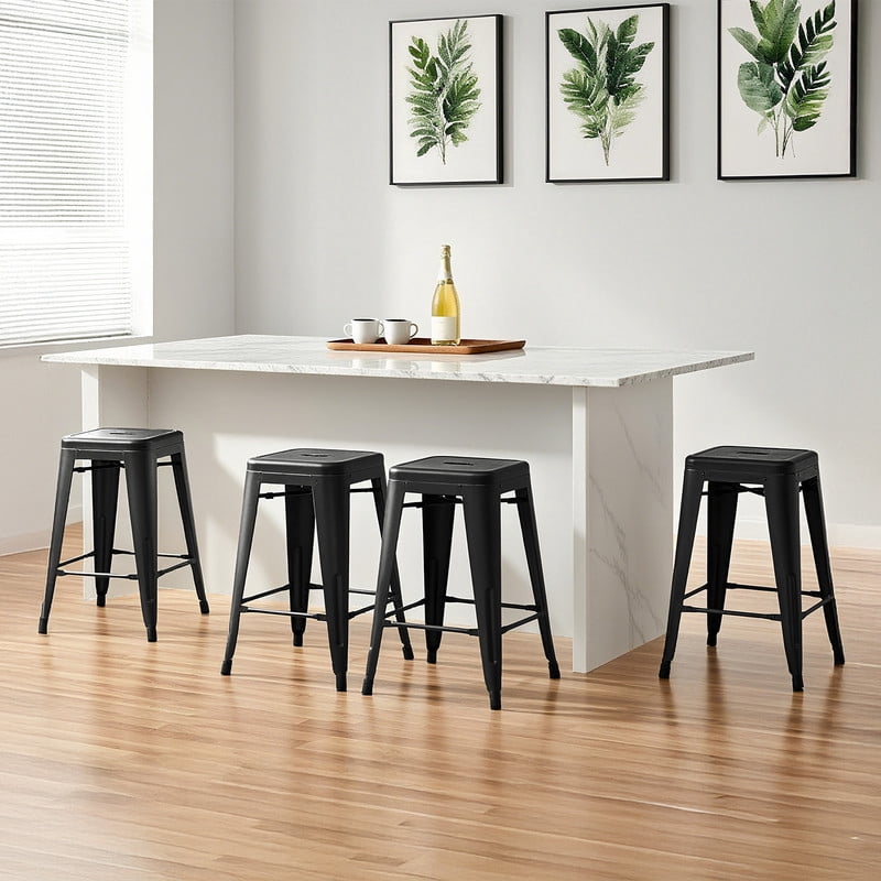 Gianna Metal Dining Chairs Set of 4, 24 Inch Stackable Bar Chairs, Modern Restaurant Classic Trattoria Metal Chairs, 300LBS Weight Capacity, Black