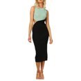 thumbnail image 3 of VISgogo Vestido midi ajustado para mujer, sin mangas, cuello redondo, contraste de colores, vestido largo de patchwork VISgogo  moda, 3 of 9