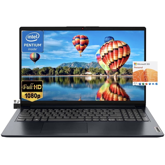 Lenovo IdeaPad 2023 Newest Laptop,15.6'' FHD Anti-Glare Display,Quad-Core Intel Pentium N6000,UHD Graphics,8GB RAM,128GB SSD,WiFi 6,HD Webcam,Long Battery,Office 365,Win 11S MarxsolCables Abyss Blue