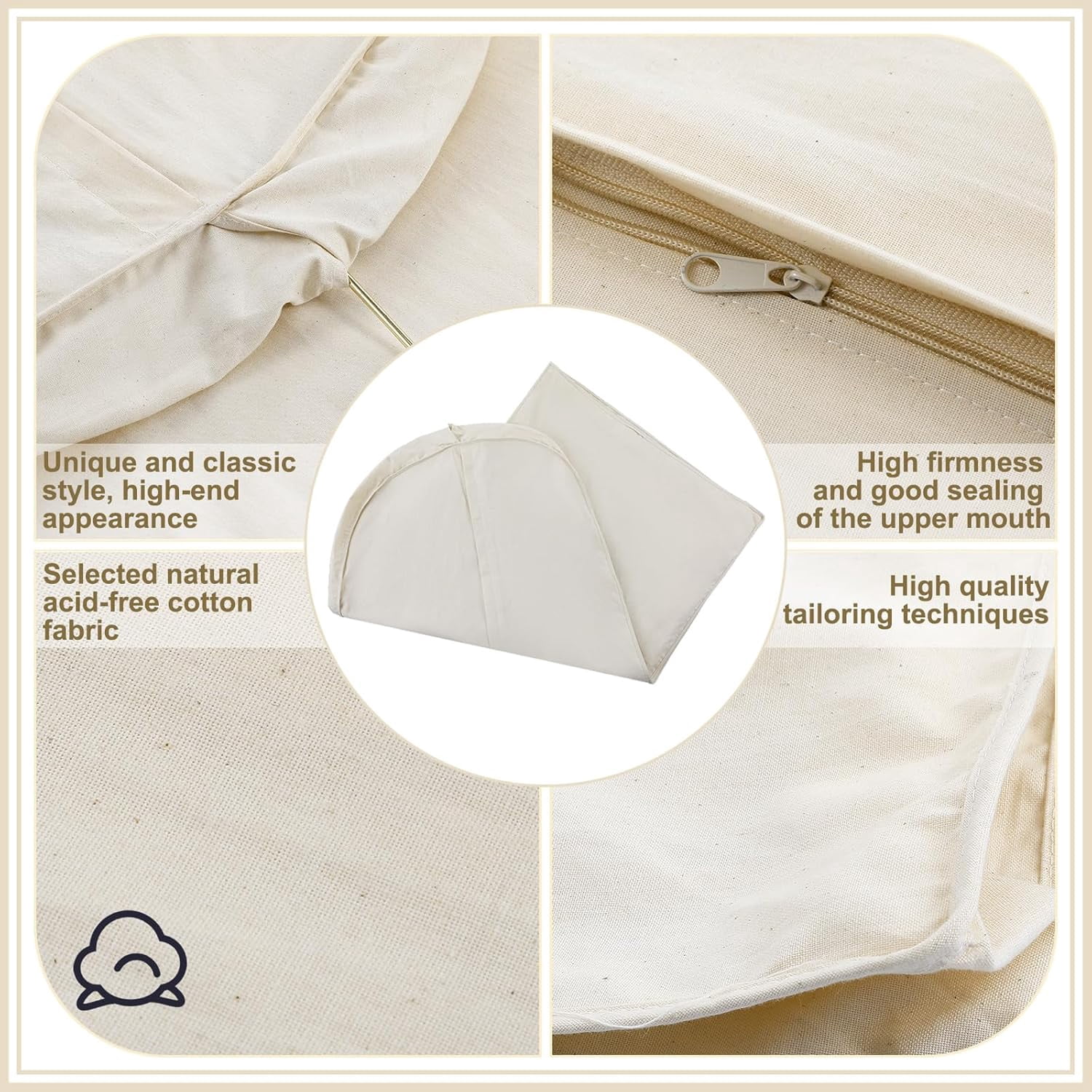 3 Pcs 50 Inch Acid Free Cotton Muslin Suit Garment Bag Long Dress Suit Storage Box Closet Organizer for Suits, Coats, Travel Bag