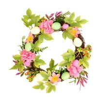 Spring Wreath Easter Wreath with Flowers, Eggs, Green Leaves and Twine, Hanging on Home Indoor Outdoor Front Door Wall Decoration