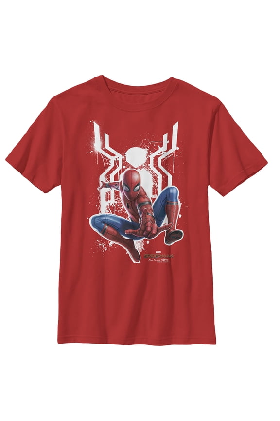 Boy's Marvel Spider-Man: Far From Home Logo Splatter  Graphic Tee Red X Small