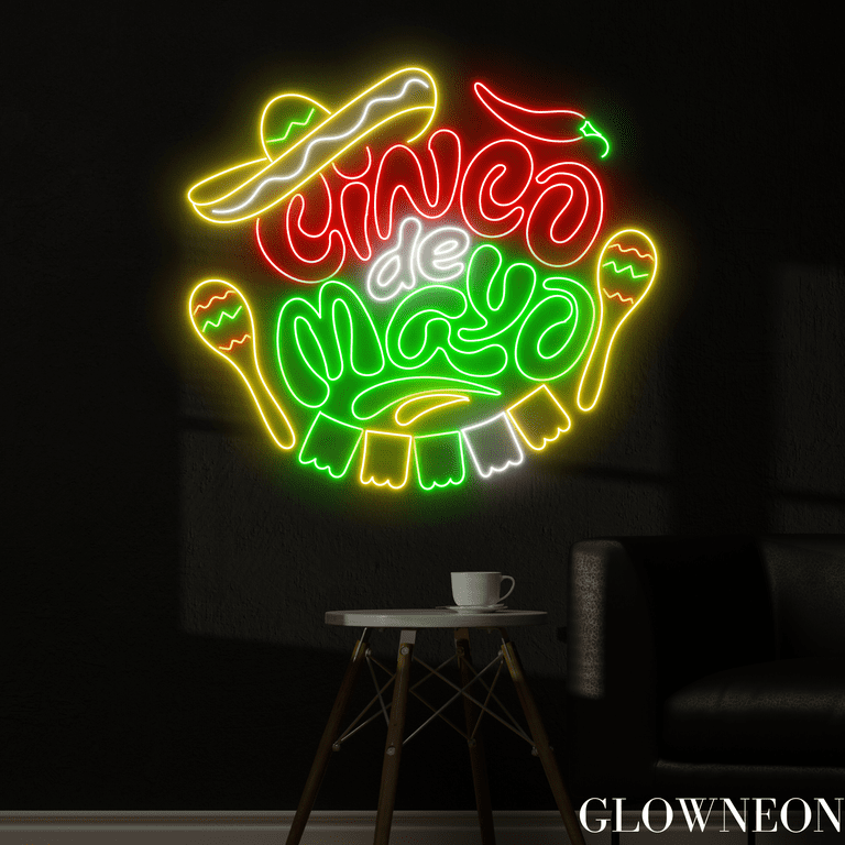 Glowneon Cinco De Mayo Neon Sign, Mexican Restaurant Wall Led