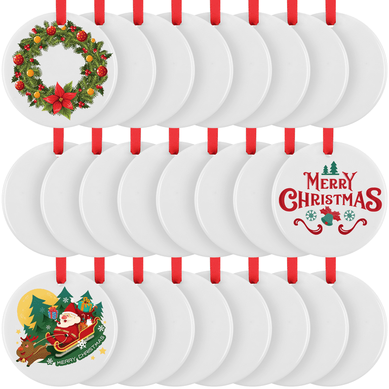 Christmas Sublimation Ornament with Red String Double Sides Sublimation  Ornament Blanks Round Light Weight Sublimation Blanks Ornaments Bulk for